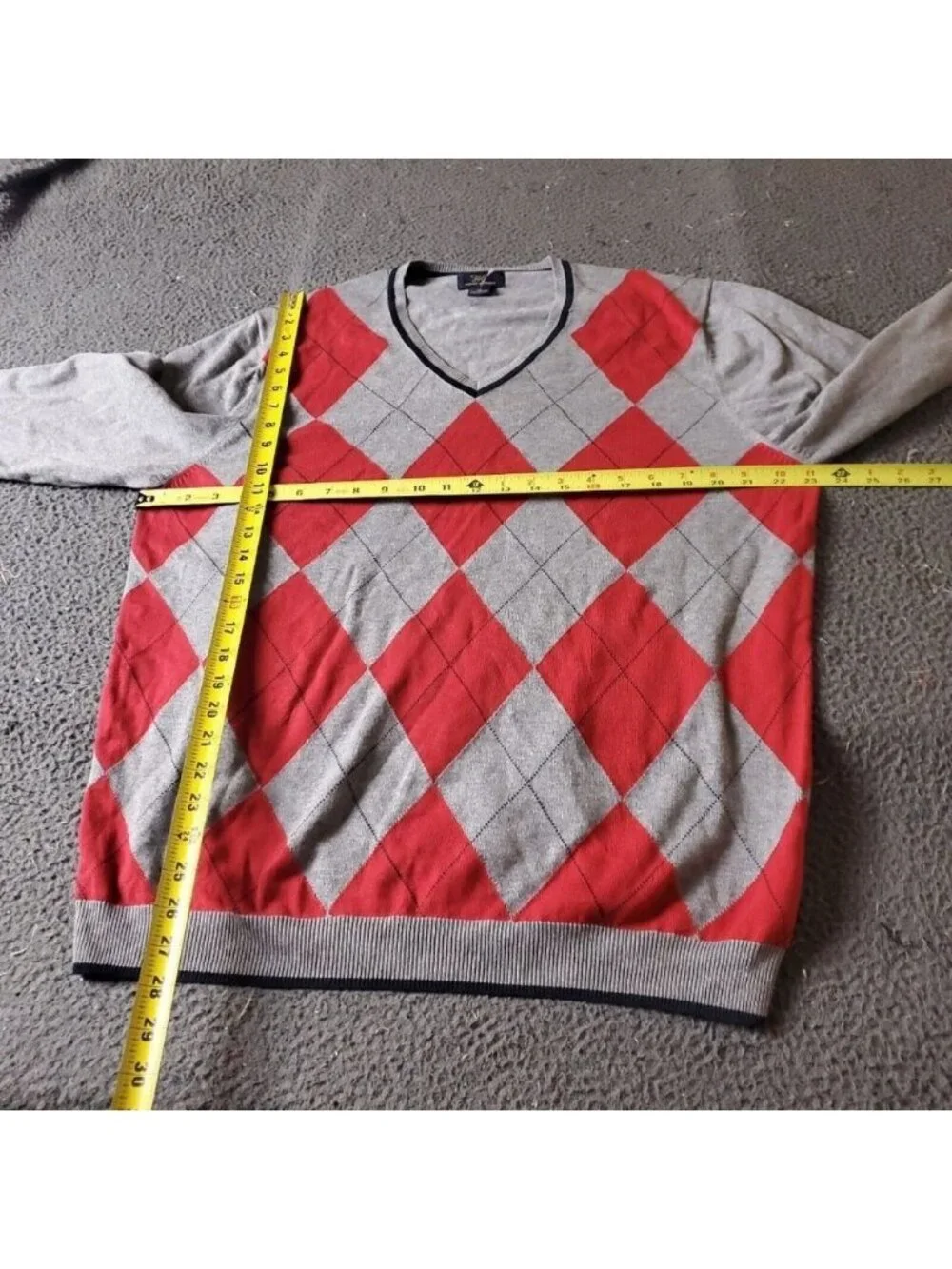 Brooks Brothers 346 Sweater Mens XL Argyle Plaid Gray V Neck Grandpa Cotton